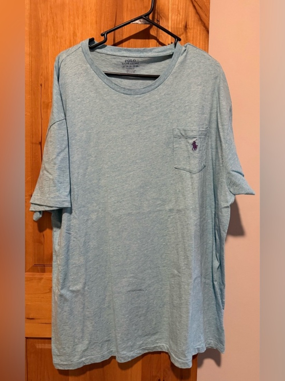 Polo by Ralph Lauren Light Blue Pocket Tee with Purple Pony XXL